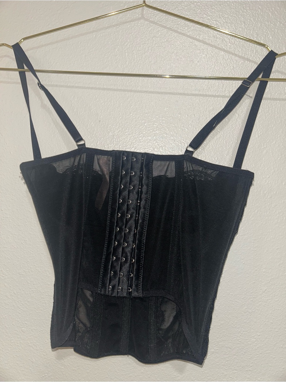 XS Black Lace Longline Bustier Corset crop top bralette intimate mesh going out - Picture 6 of 6